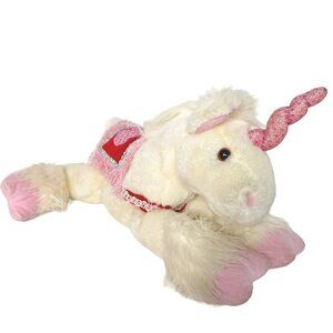Vtg 2002 Commonwealth Valentine Unicorn Plush White Red Pink Sparkle Plush 18"